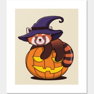 Cute Red Panda On The Pumpkin Posters and Art